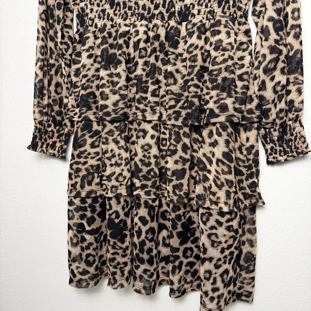 Badgley Mischka Leopard Print‎ Long Sleeve Dress size PL